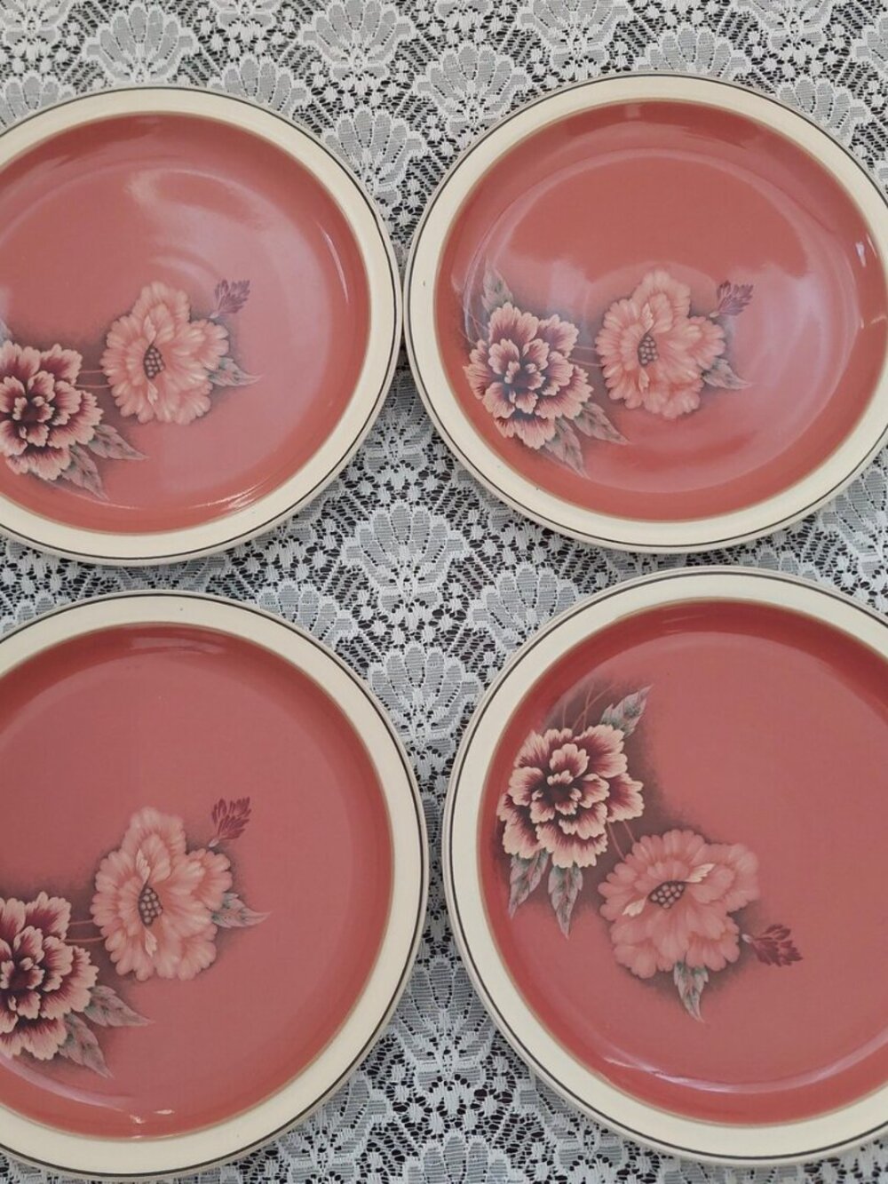 Vintage Denby England Damask Pink Stoneware Salad Plates x4 - Picture 3 of 10